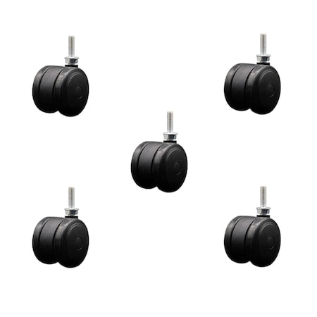 Service Caster 2'' Black Floor Safe Twin Wheel Casters 5/16 Threaded Stem, 5PK SCC-TS02S50-TPR-BLK-5161810-5